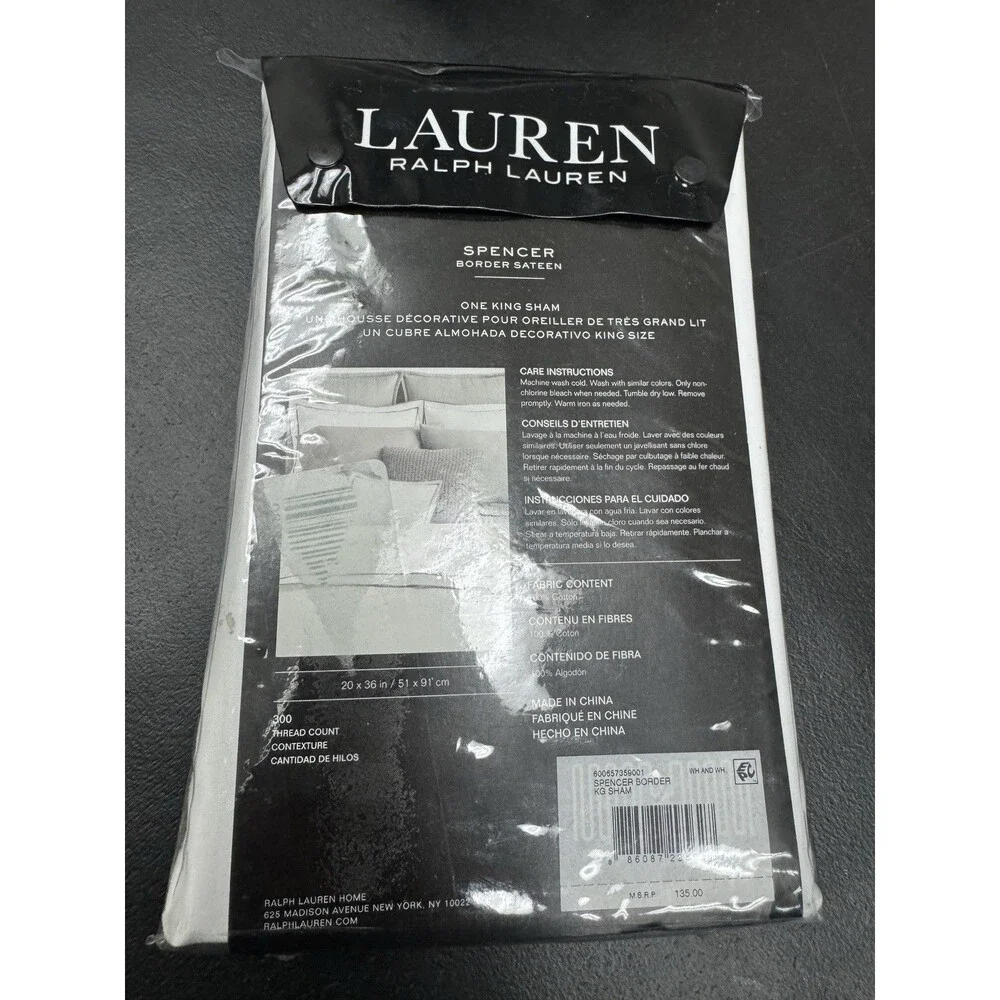 Lauren Ralph Lauren Spencer Border Sateen Cotton King Sham (1) , White